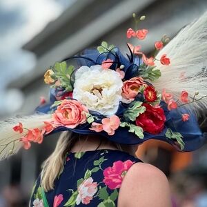 Elegant Custom-made Kentucky Derby Hat - Navy and Multicolor
